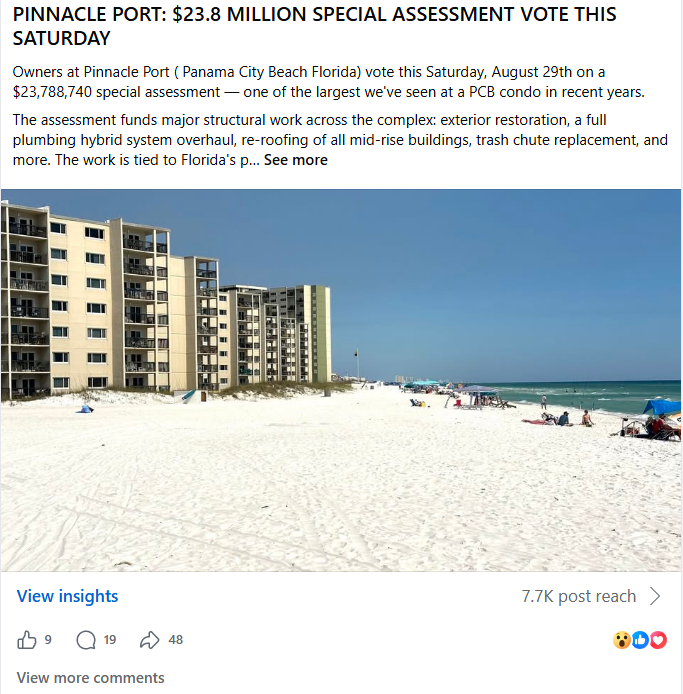 Pinnacle Port Special Assessment 2026 Facebook discussion