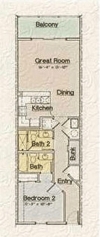 1 bedroom 2 bath 883 square feet